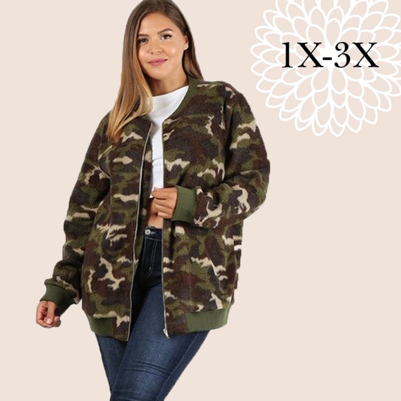 Urban Ruffle Jackets & Blazers - Teddy Fleece Camo Bomber Jacket